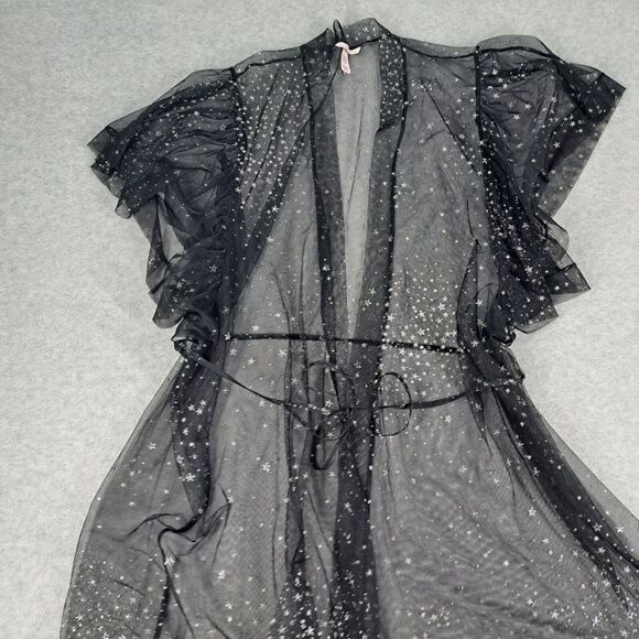 Victorias Secret Sheer Glitter Star Robe M-L Long Cruise Bling Black - Picture 3 of 9